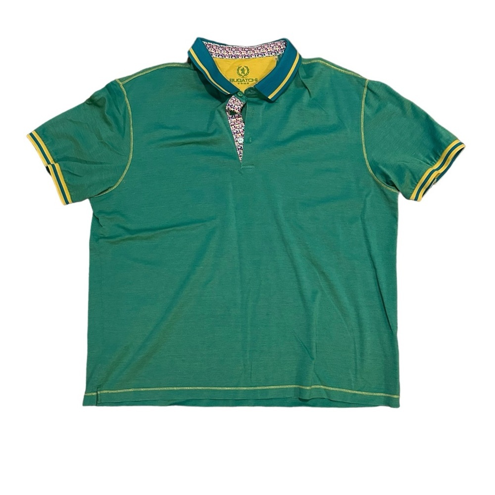 Bugatchi Uomo Men’s Green/Yellow Mercerized Cotton Polo Shirt Size XXL​